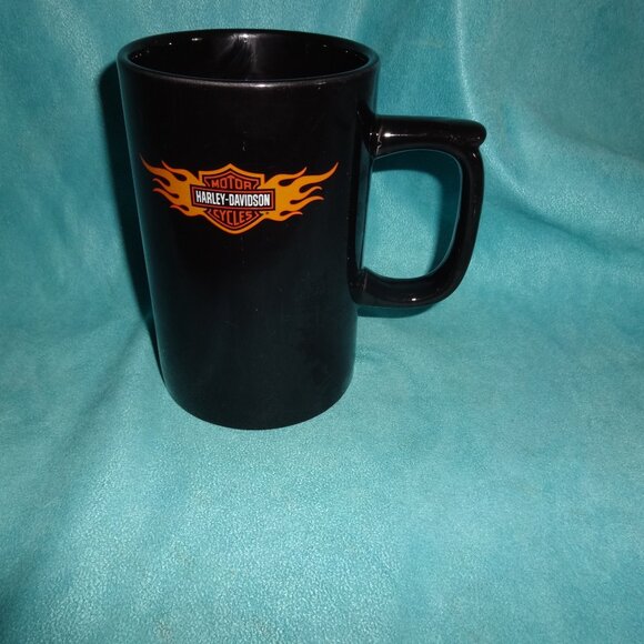 Harley Davidson 16 Ounce Tall Black Mug/Cup orange flames Hallmark~2004 - Picture 6 of 10